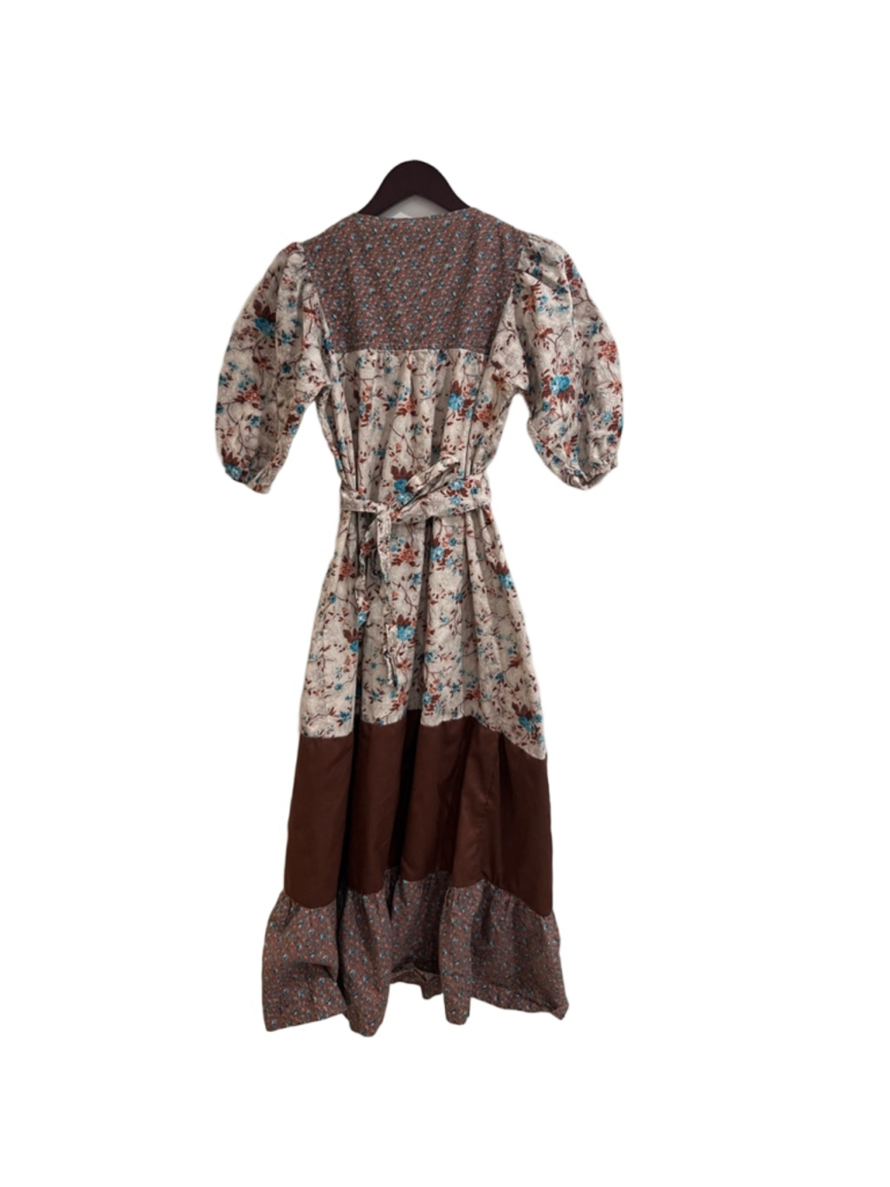 Vintage Prairie Floral Maxi Dress - Puff Sleeve Cottagecore Boho Size M Brown - Picture 2 of 8